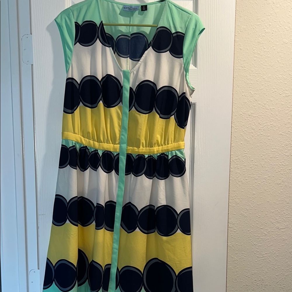 Cynthia Rowley Green and Blue Midi Sundress Casual Crew Neck